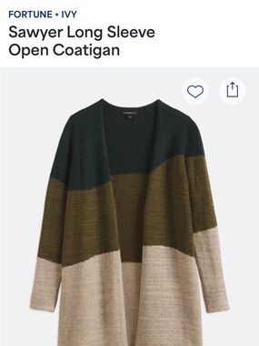 Fortune + Ivy Sawyer Open Front Colorblock Coatigan - Dark Green/Olive/Beige